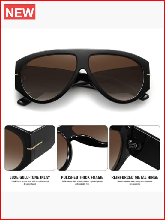 Oversized Aviator Sunglasses UV400 Protection Retro Trendy Big Shield for main image 4